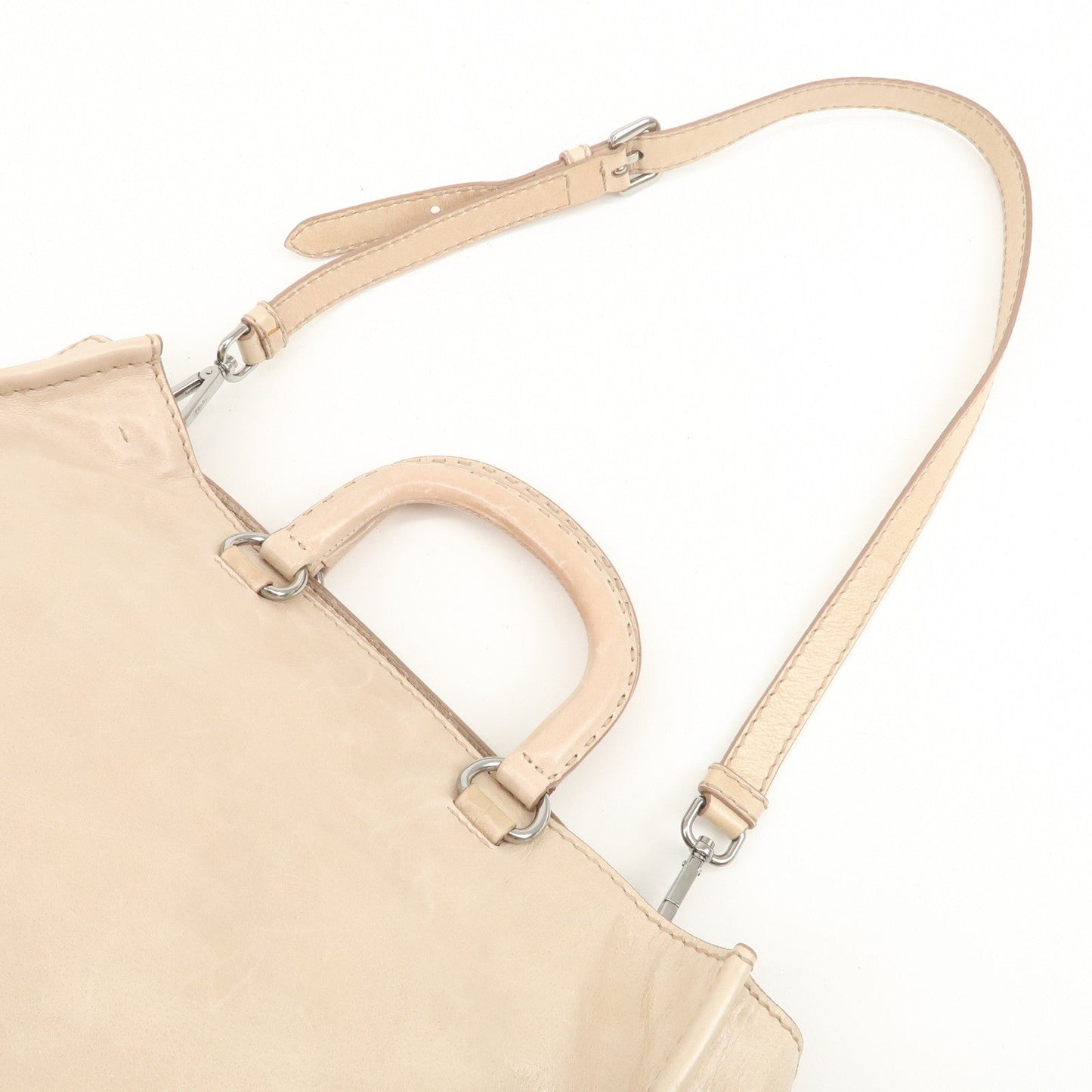 Prada Triangle Logo Leather 2Way Hand Bag Shoulder Bag Beige BR4617【Pre-order】
