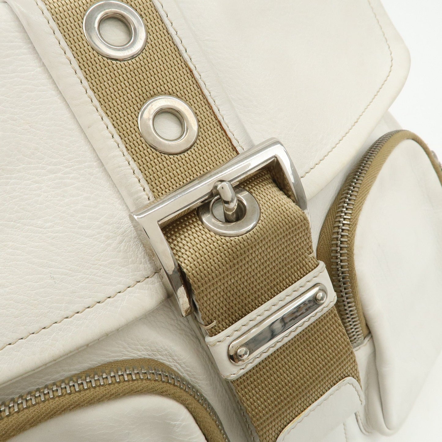 Prada Triangle Logo Leather Nylon Shoulder Bag White Beige【Pre-order】