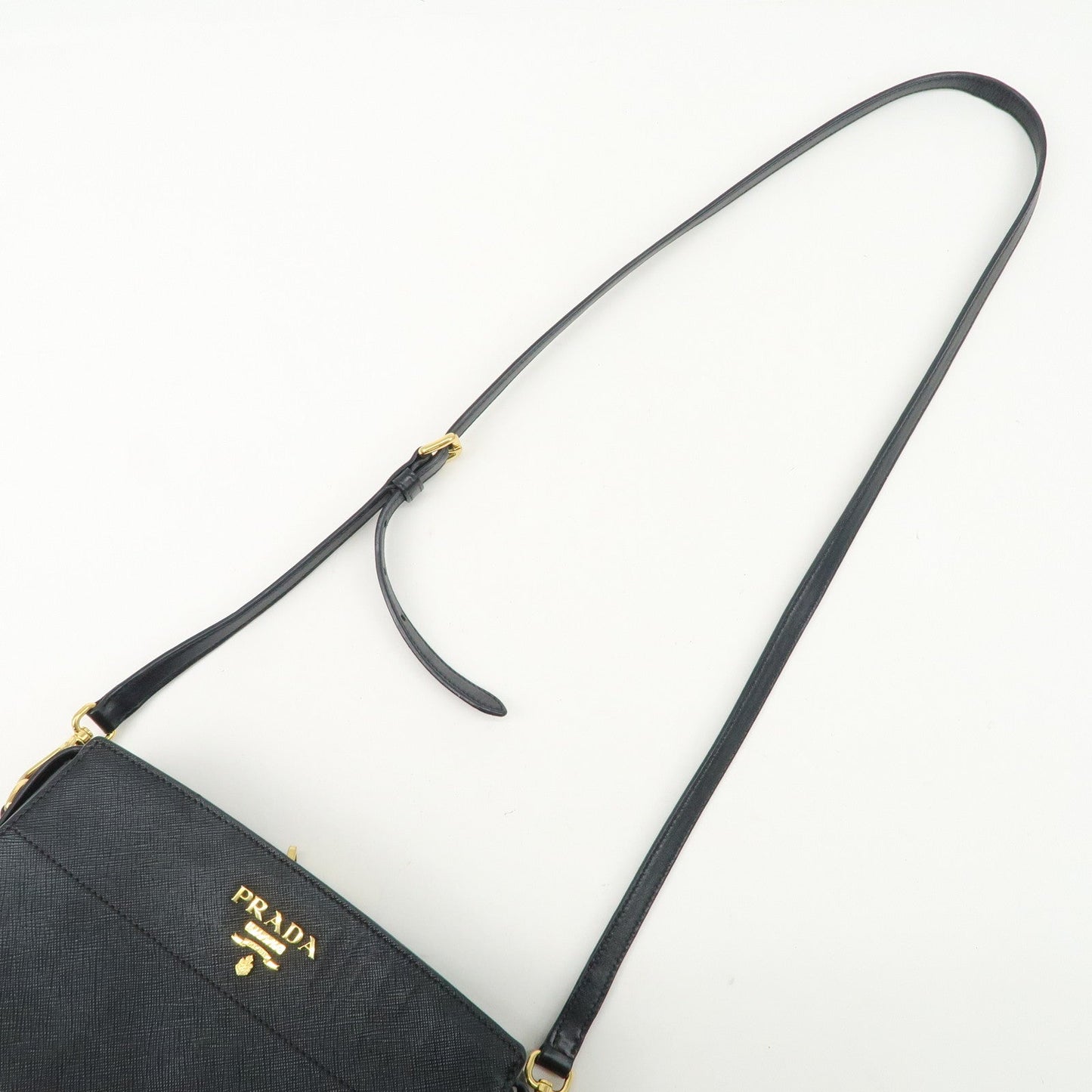 Prada Logo Saffiano Leather Shoulder Bag Gold HDW Black【Pre-order】