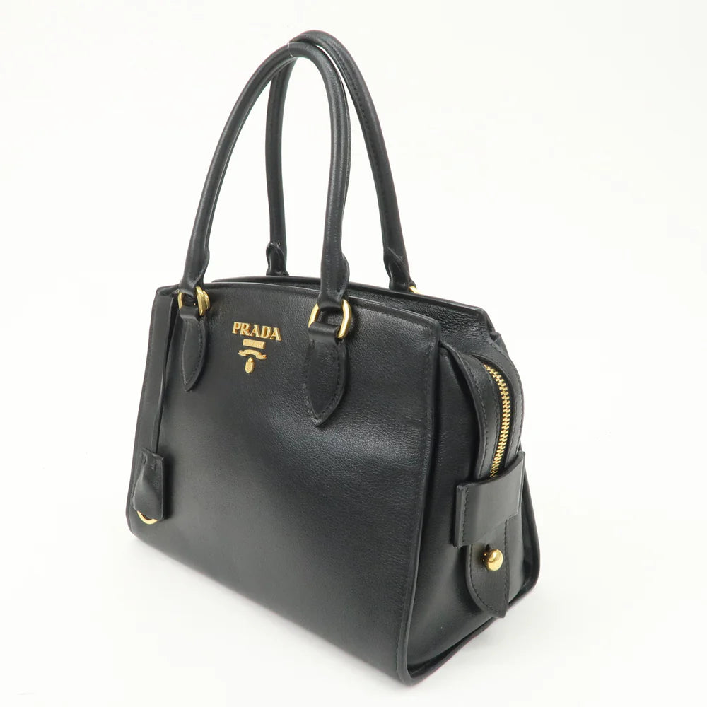 Prada Leather 2Way Bag Hand Bag Black Gold Hardware【Pre-order】