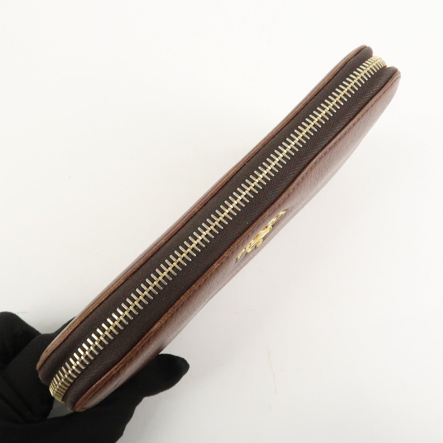 Prada Saffiano Leather Round Zippy Long Wallet Brown 1M0506 Used【Pre-order】