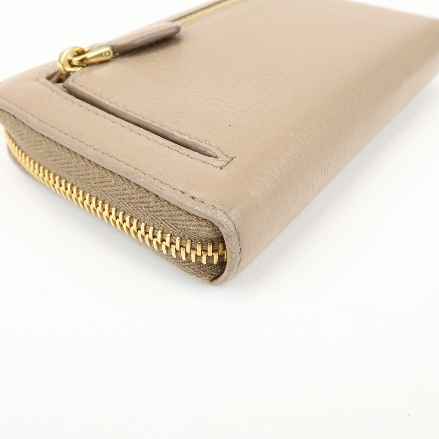 Prada Calf Leather Compact Round Zippy Wallet Beige Gold【Pre-order】
