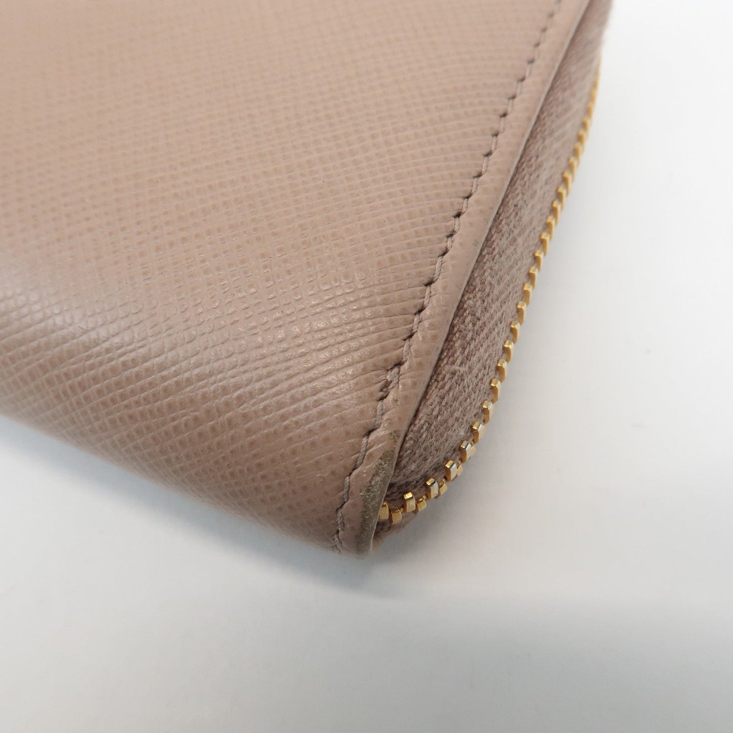 Prada Logo Saffiano Leather Zippy Coin Case Pink Beige 1ML025 Used【Pre-order】