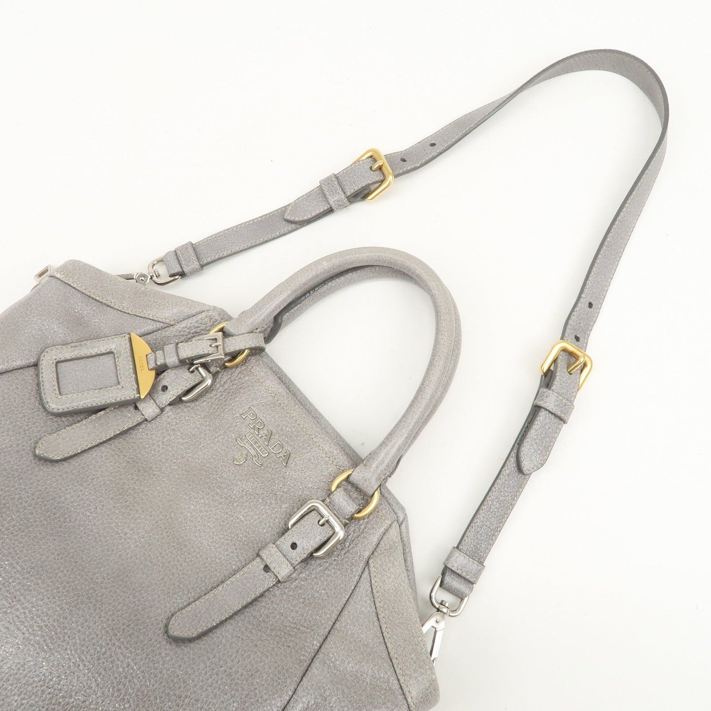 Prada Logo Leather 2Way Bag Hand Bag Shoulder Bag Gray BN1695【Pre-order】