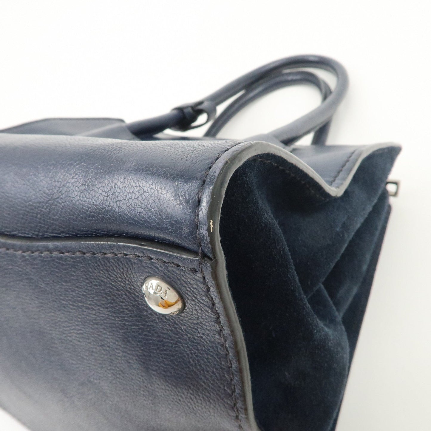Prada Triangle Logo Leather 2Way Bag Tote Bag Hand Bag Navy B2625M【Pre-order】