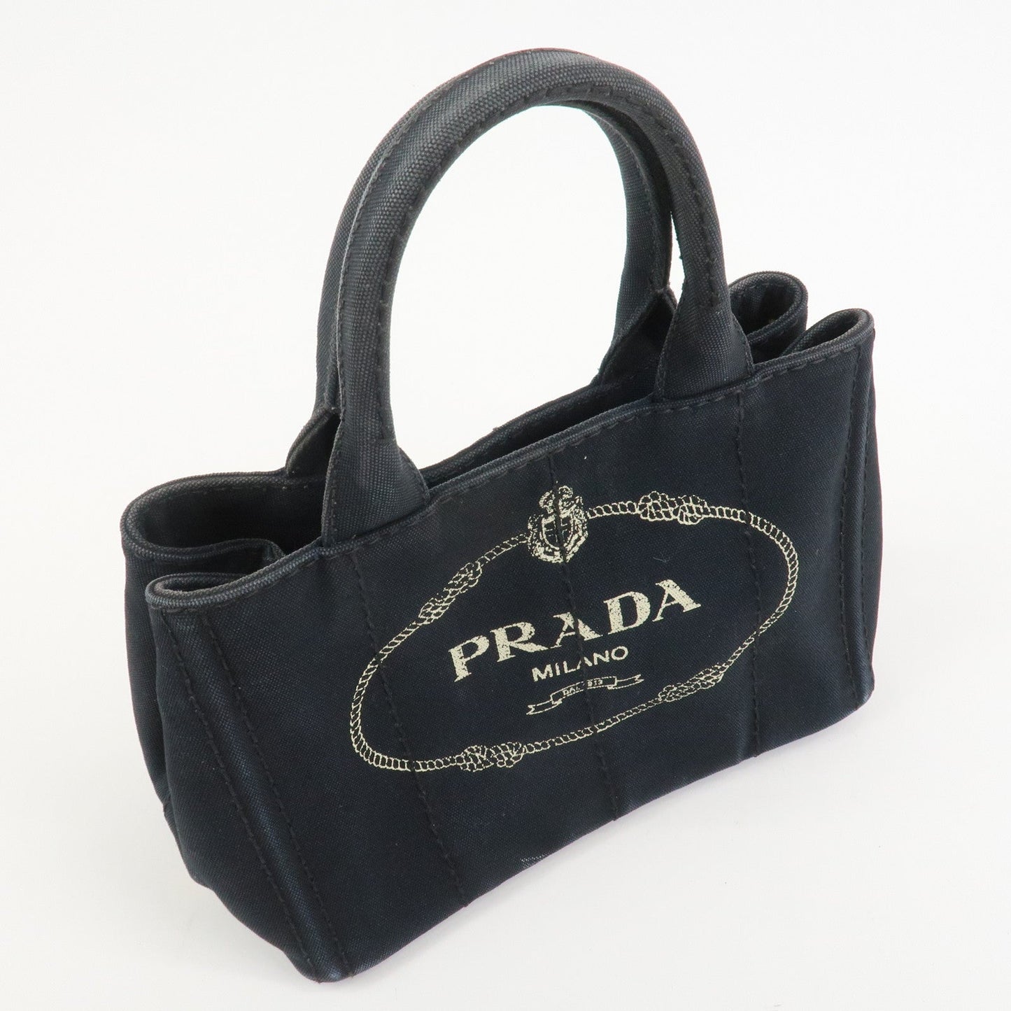 Prada Canapa Mini Triangle Logo Canvas 2Way Hand Bag Black 1BG439【Pre-order】