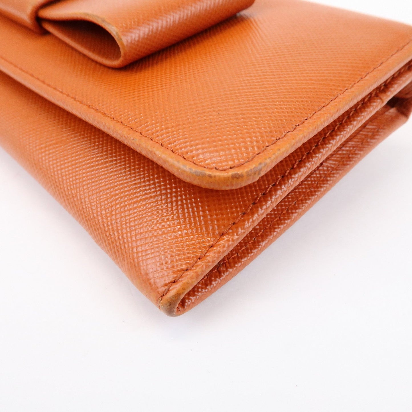 Prada Saffiano Leather Ribbon Flap Long Wallet Orange 1M1132【Pre-order】