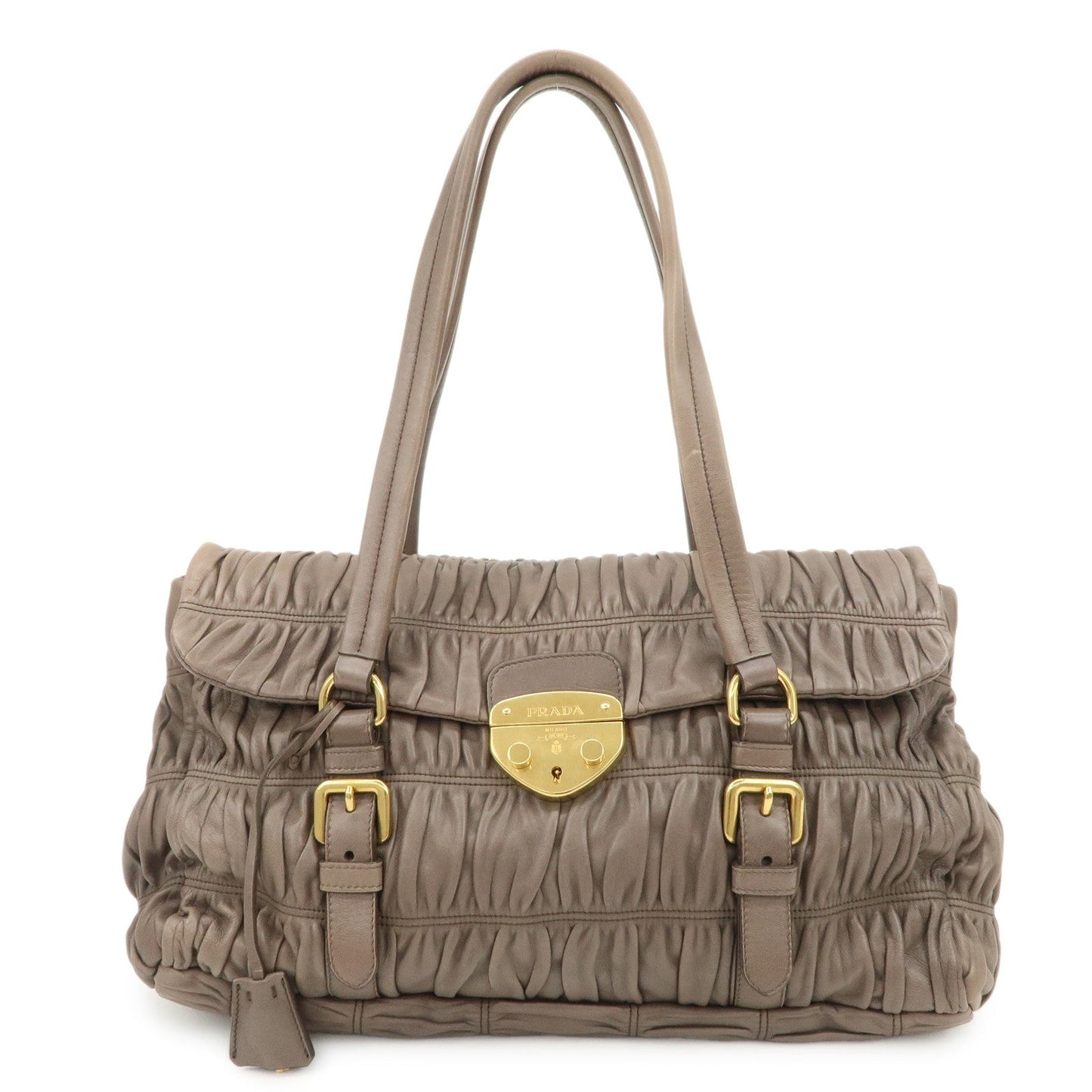 Prada Logo Nappa Gaufre Leather Shoulder Bag Greige BR4443【Pre-order】
