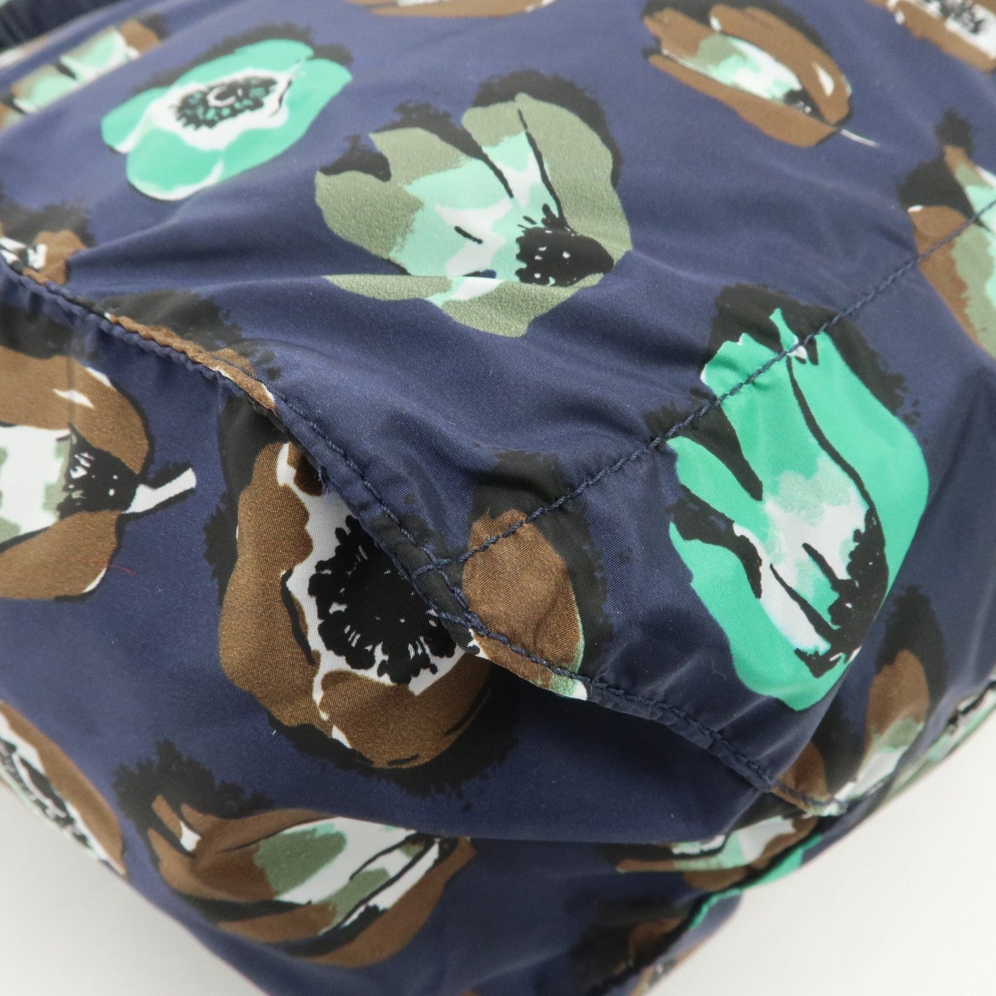 Prada Triangle Logo Nylon Tote Bag w/Pouch Flower Print Navy B4626B Used【Pre-order】
