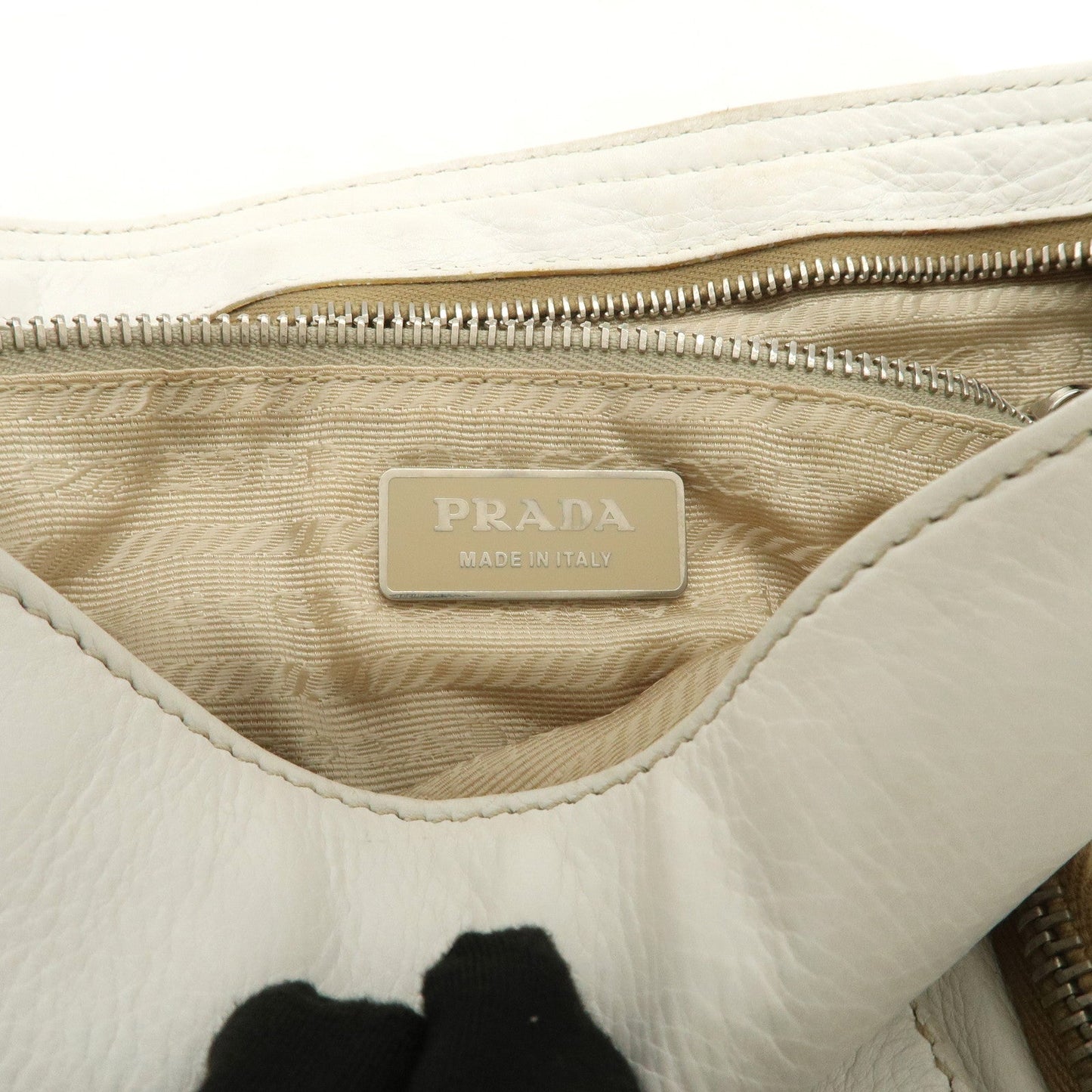 Prada Triangle Logo Leather Nylon Shoulder Bag White Beige【Pre-order】