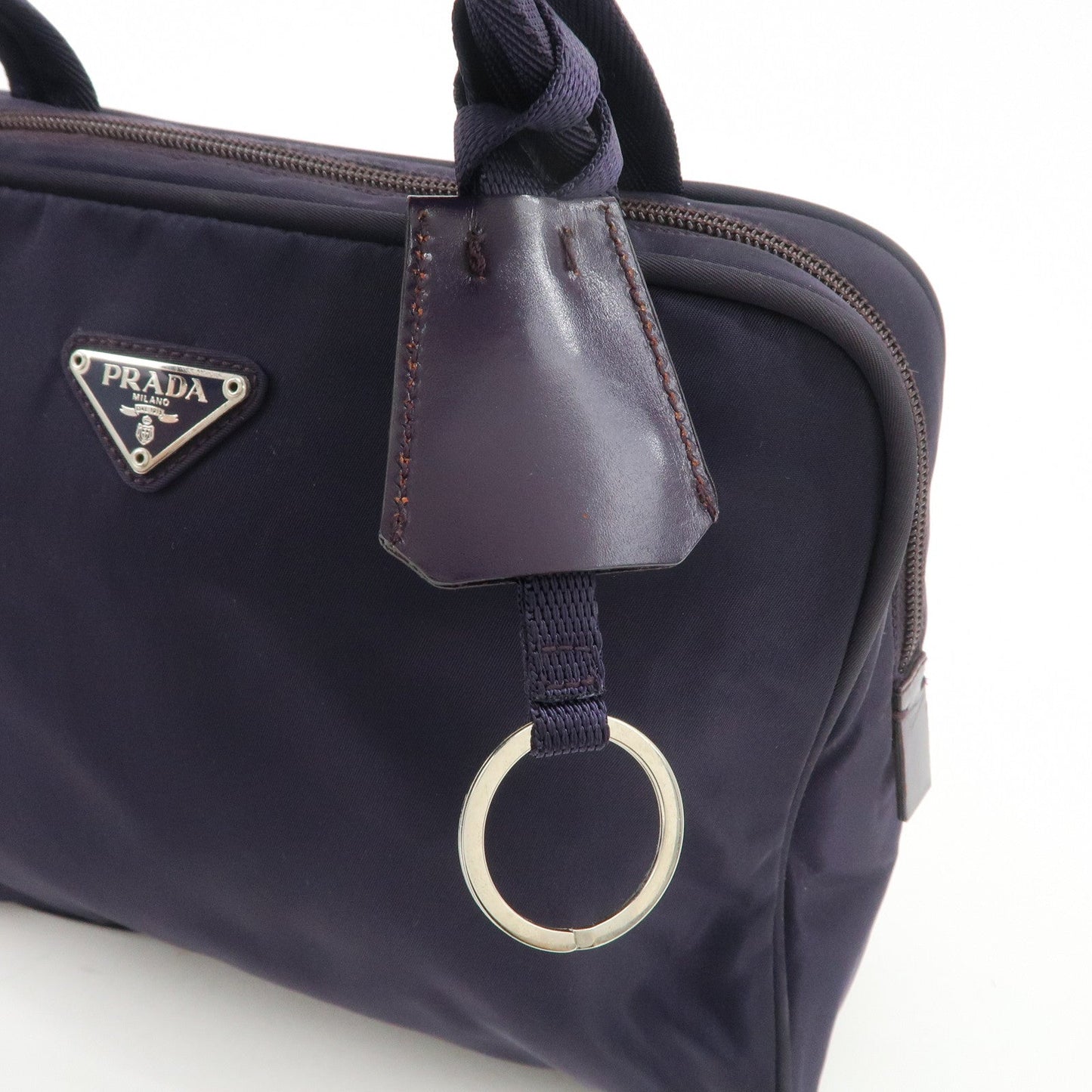 Prada Triangle Logo Leather Nylon Hand Bag Purple B8495【Pre-order】
