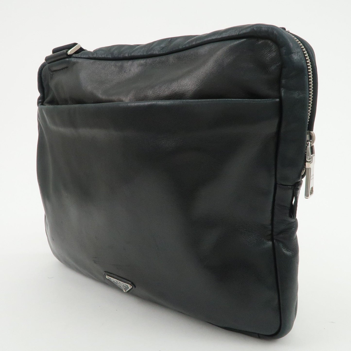Prada Triangle Logo Lamb Skin Canvas Shoulder Crossbody Bag Black【Pre-order】