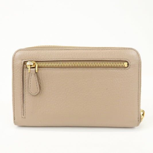 Prada Calf Leather Compact Round Zippy Wallet Beige Gold【Pre-order】