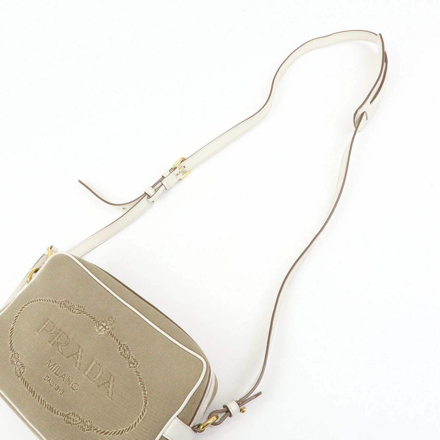 Prada Logo Jacquard Leather Shoulder Bag Beige White 1BH089【Pre-order】