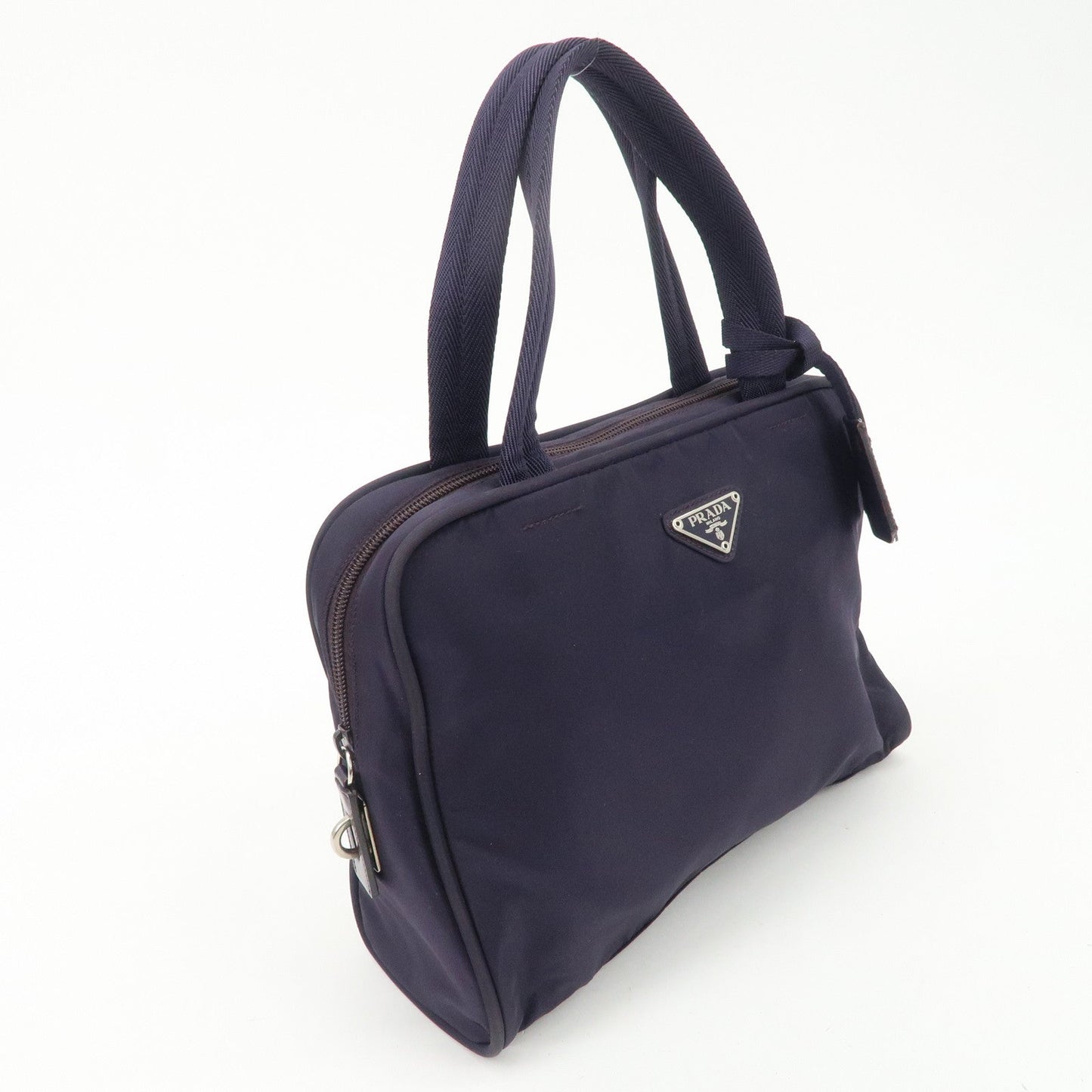 Prada Triangle Logo Leather Nylon Hand Bag Purple B8495【Pre-order】
