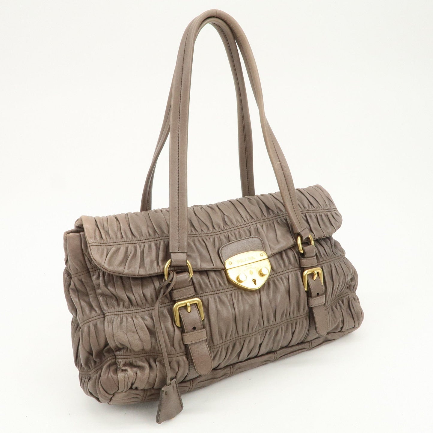 Prada Logo Nappa Gaufre Leather Shoulder Bag Greige BR4443【Pre-order】