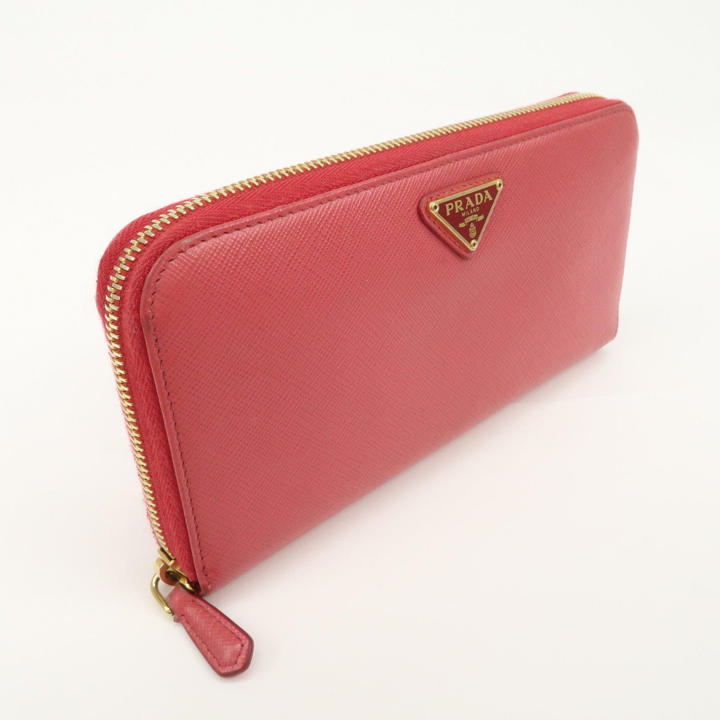 Prada Logo Saffiano Leather Round Zippy Long Wallet Pink 1M0506【Pre-order】