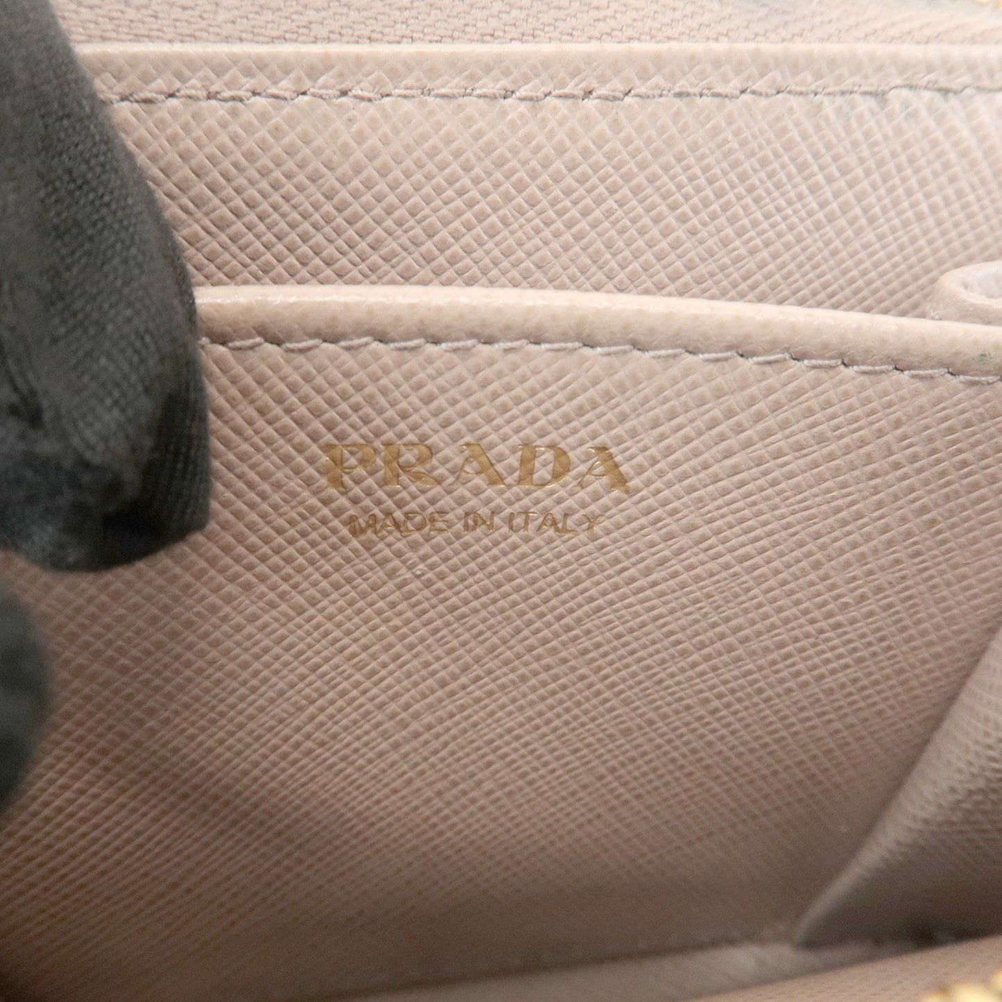 Prada Logo Saffiano Leather Zippy Coin Case Pink Beige 1ML025 Used【Pre-order】