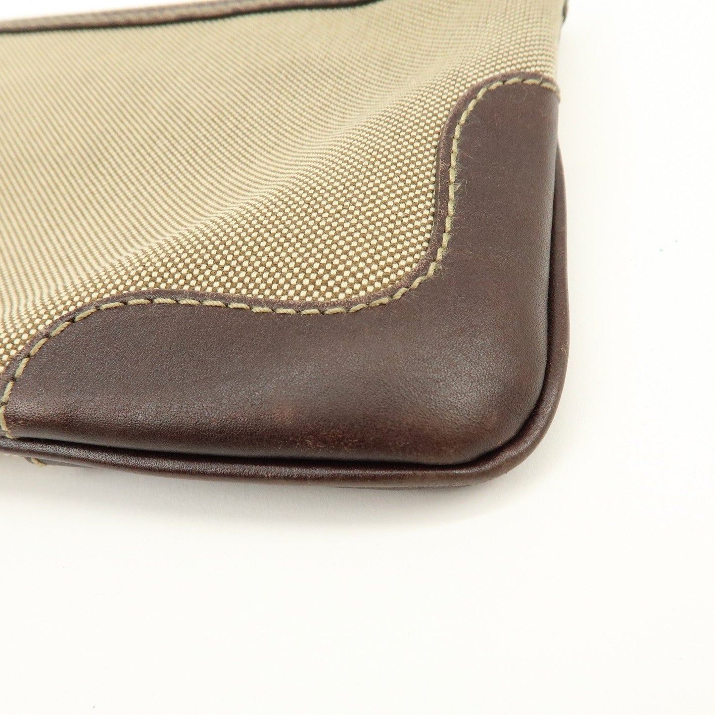 Prada Logo Jacquard Leather Pouch Cosmetic Case Beige Brown【Pre-order】