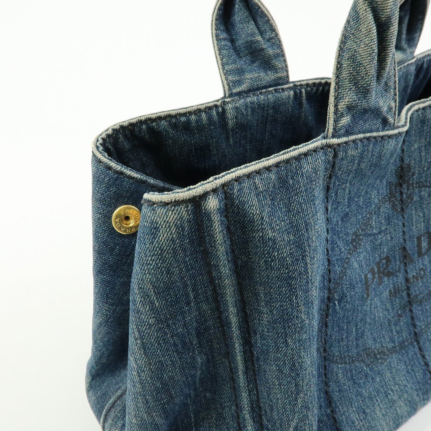 Prada Logo Canapa Canvas Denim Tote Bag Hand Bag Blue B1877B【Pre-order】