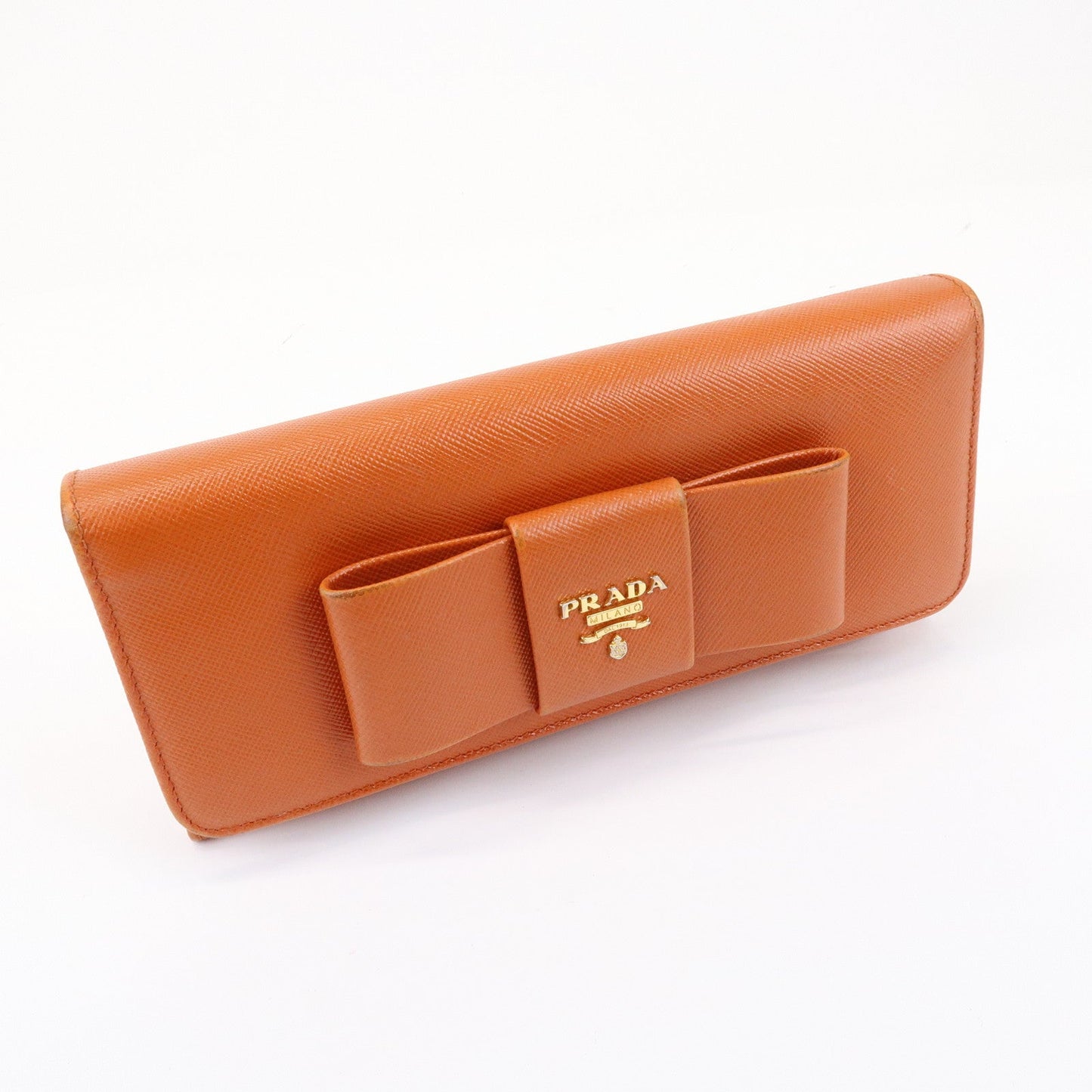 Prada Saffiano Leather Ribbon Flap Long Wallet Orange 1M1132【Pre-order】