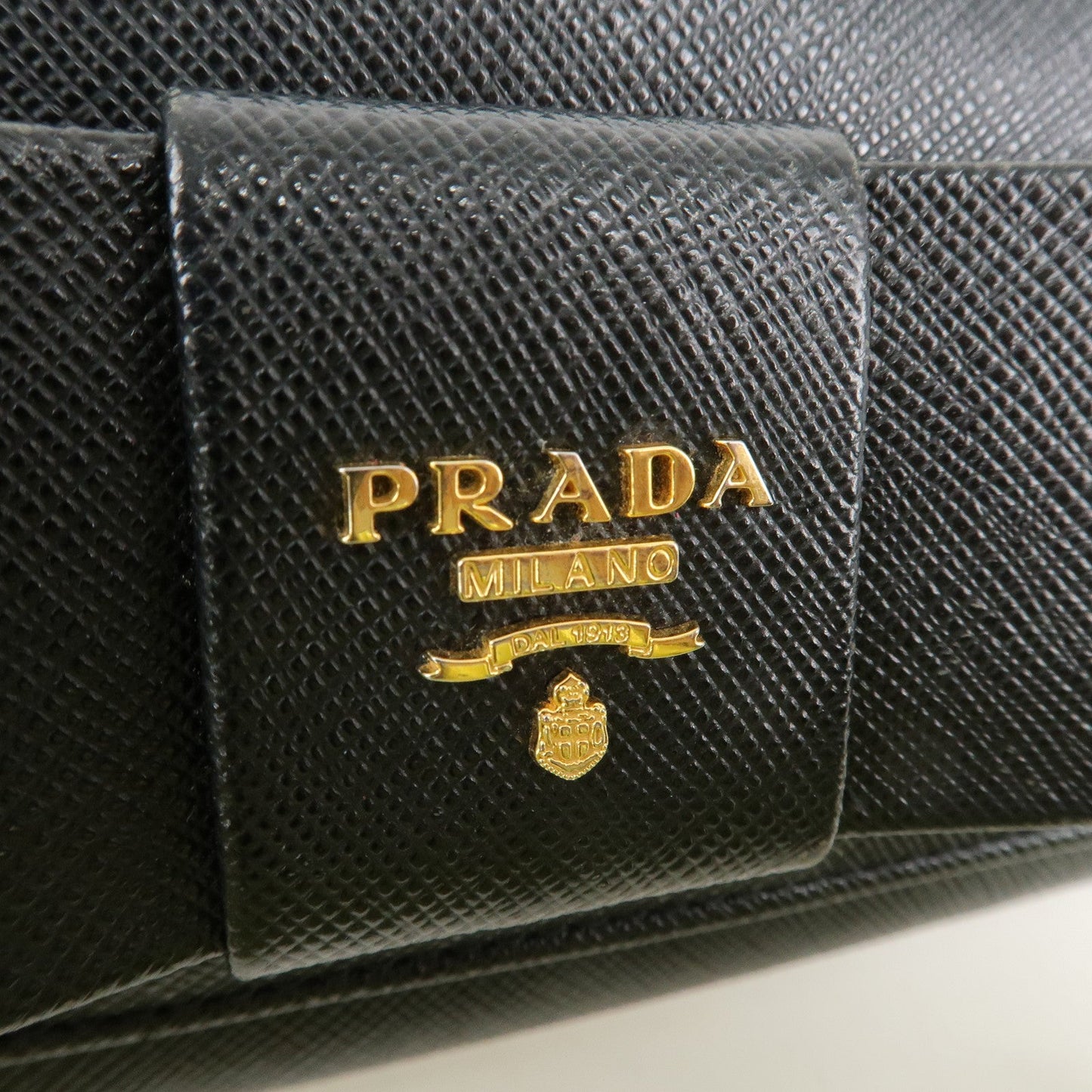 Prada Saffiano Leather Flap Bi-Fold Long Wallet Black Gold 1MH132 Used【Pre-order】