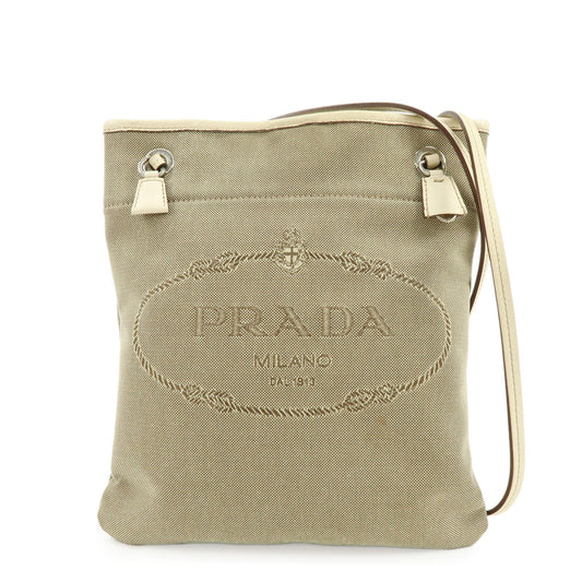 Prada Logo Jacquard Leather Shoulder Bag Crossbody Bag Beige【Pre-order】