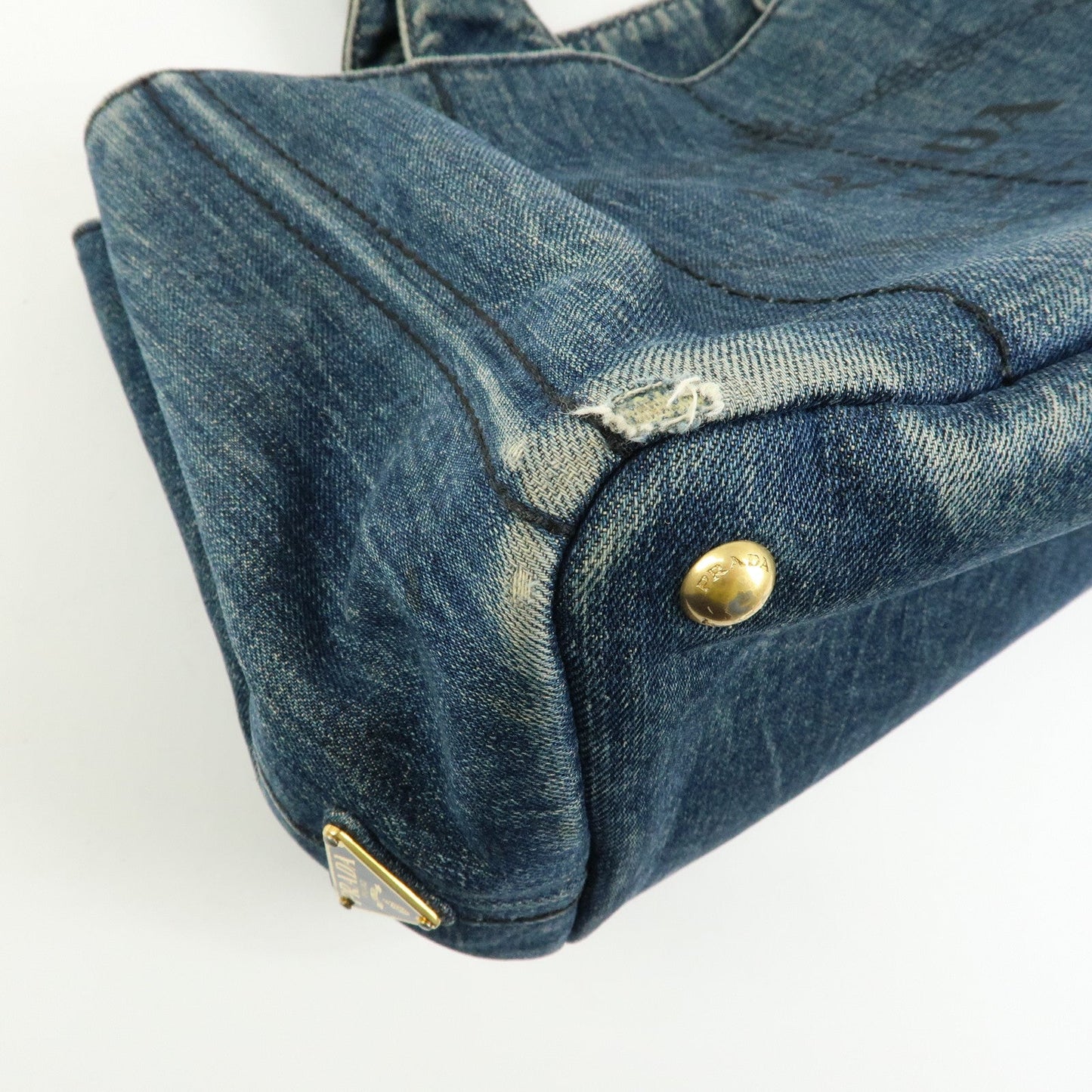 Prada Logo Canapa Canvas Denim Tote Bag Hand Bag Blue B1877B【Pre-order】