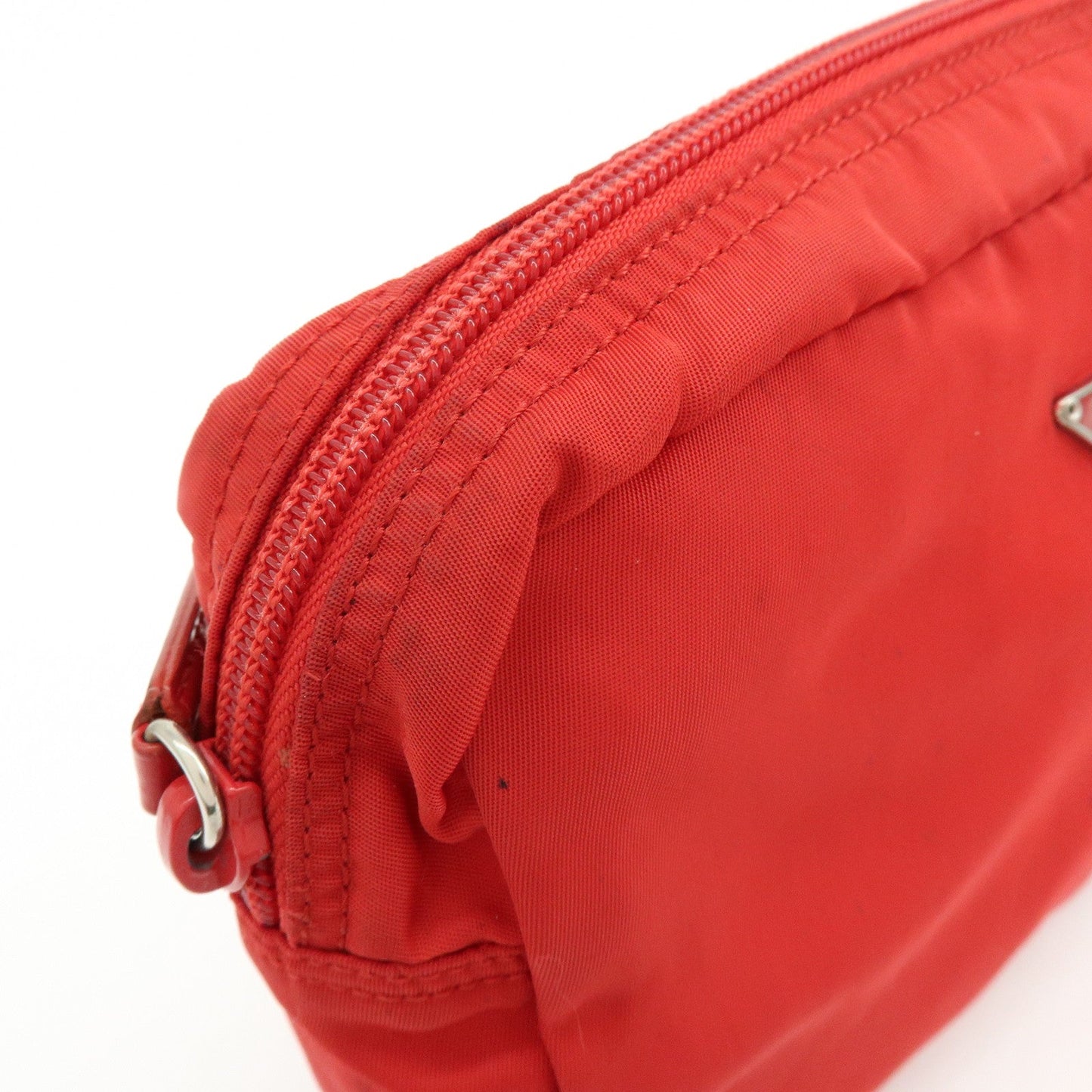 Prada Triangle Logo Set of 2 Nylon Pouch Cosmetic Pouch Red Khaki【Pre-order】