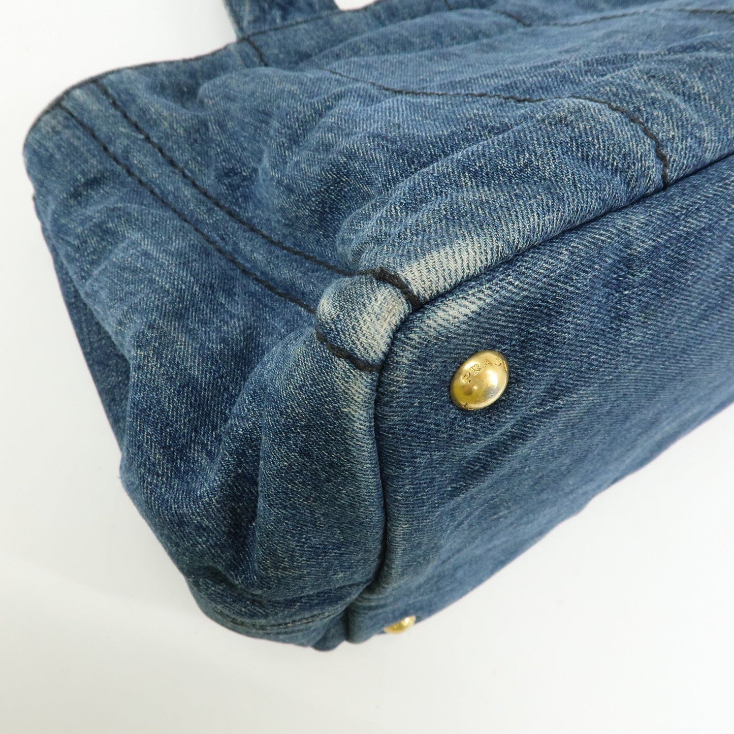 Prada Logo Canapa Canvas Denim Tote Bag Hand Bag Blue B1877B【Pre-order】