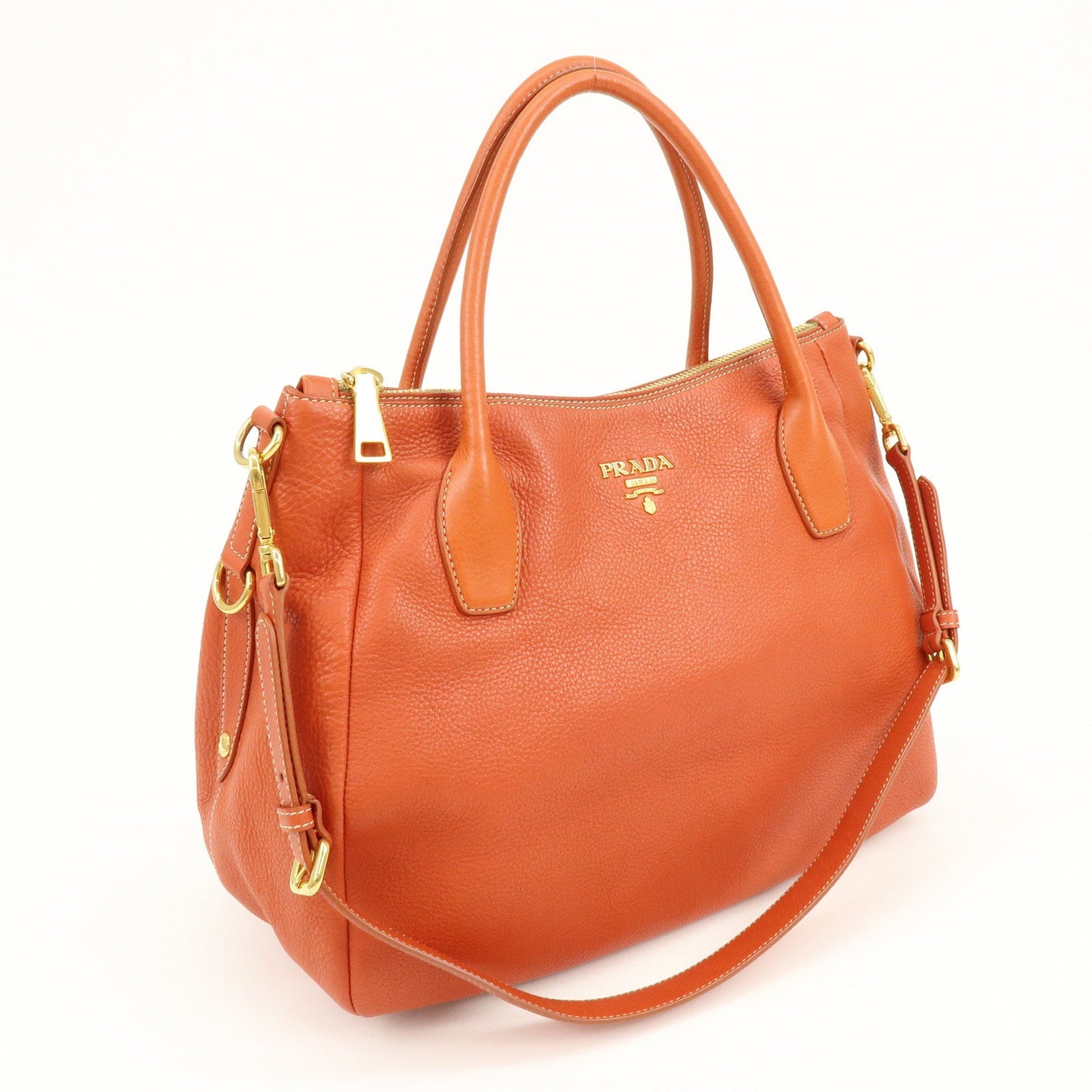 Prada Logo Leather 2Way Bag Hand Bag Shoulder Bag Orange【Pre-order】