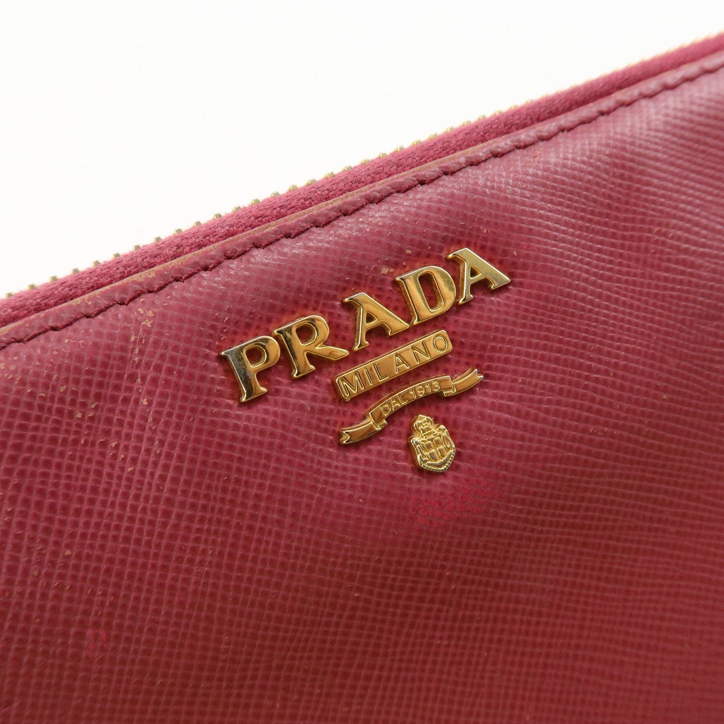 Prada Logo Saffiano Leather Round Zippy Long Wallet Pink 1M0506 Used【Pre-order】