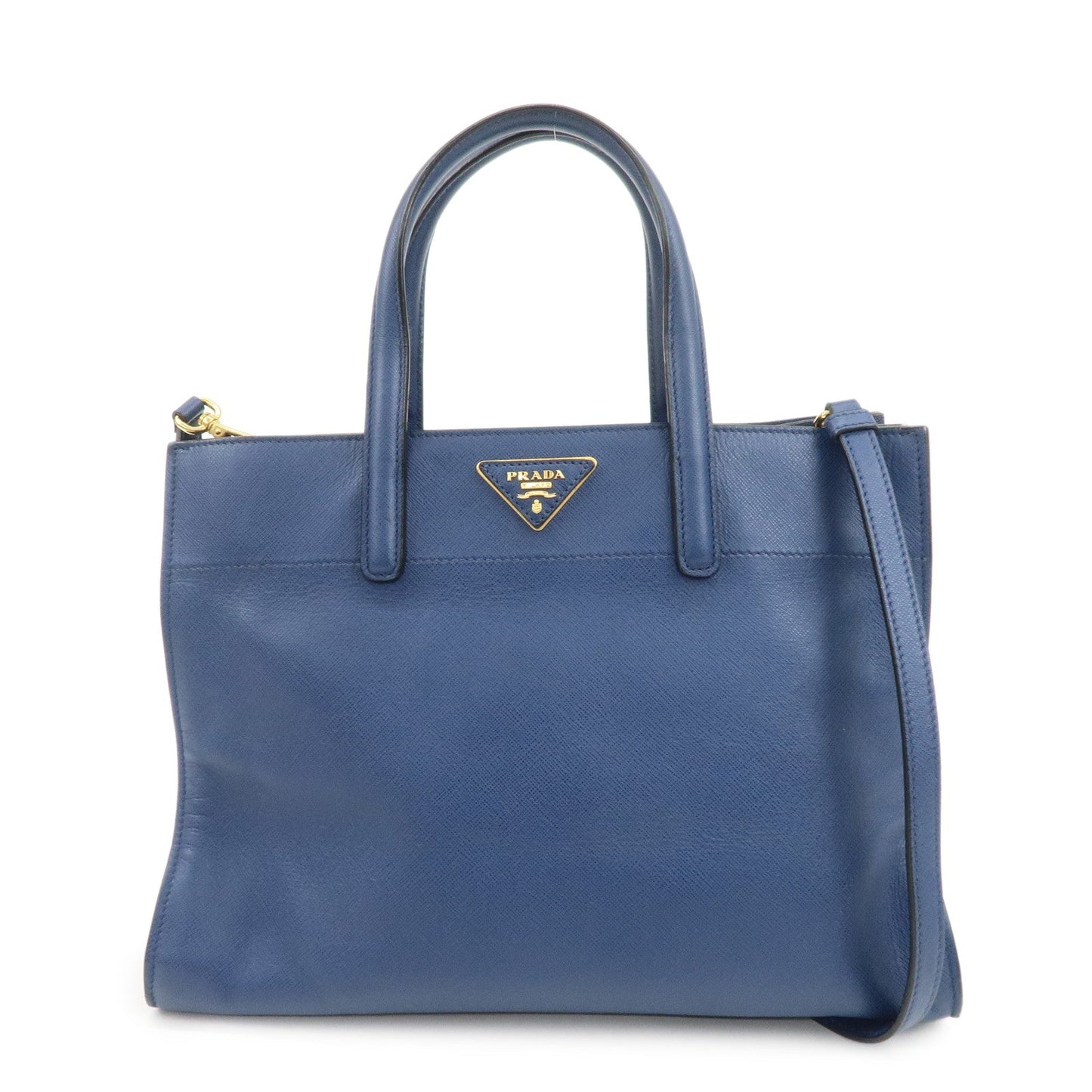 Prada Triangle Logo Saffiano Leather 2Way Bag Hand Bag Navy【Pre-order】
