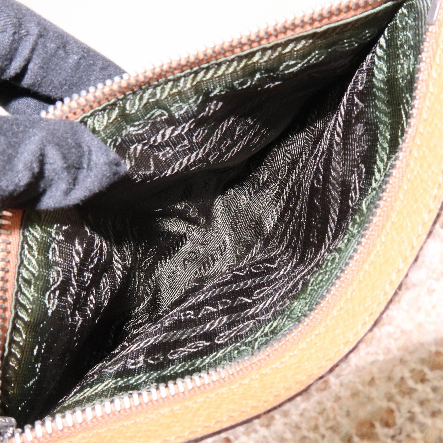Prada Triangle Logo Tweed Leather Hand Bag Light Brown Multicolor【Pre-order】