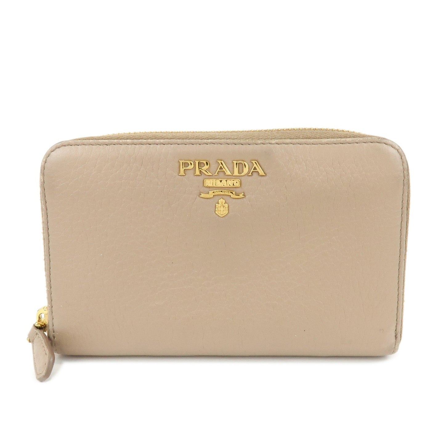 Prada Calf Leather Compact Round Zippy Wallet Beige Gold【Pre-order】