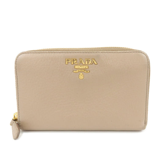Prada Calf Leather Compact Round Zippy Wallet Beige Gold【Pre-order】
