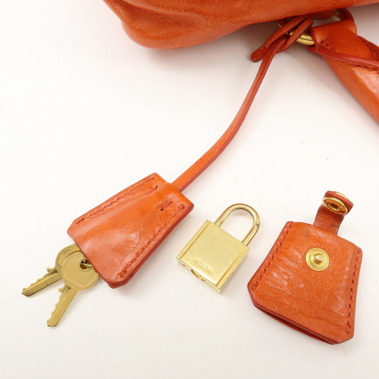 Prada Logo Leather Boston Bag Hand Bag Shoulder Bag Orange BL0821【Pre-order】