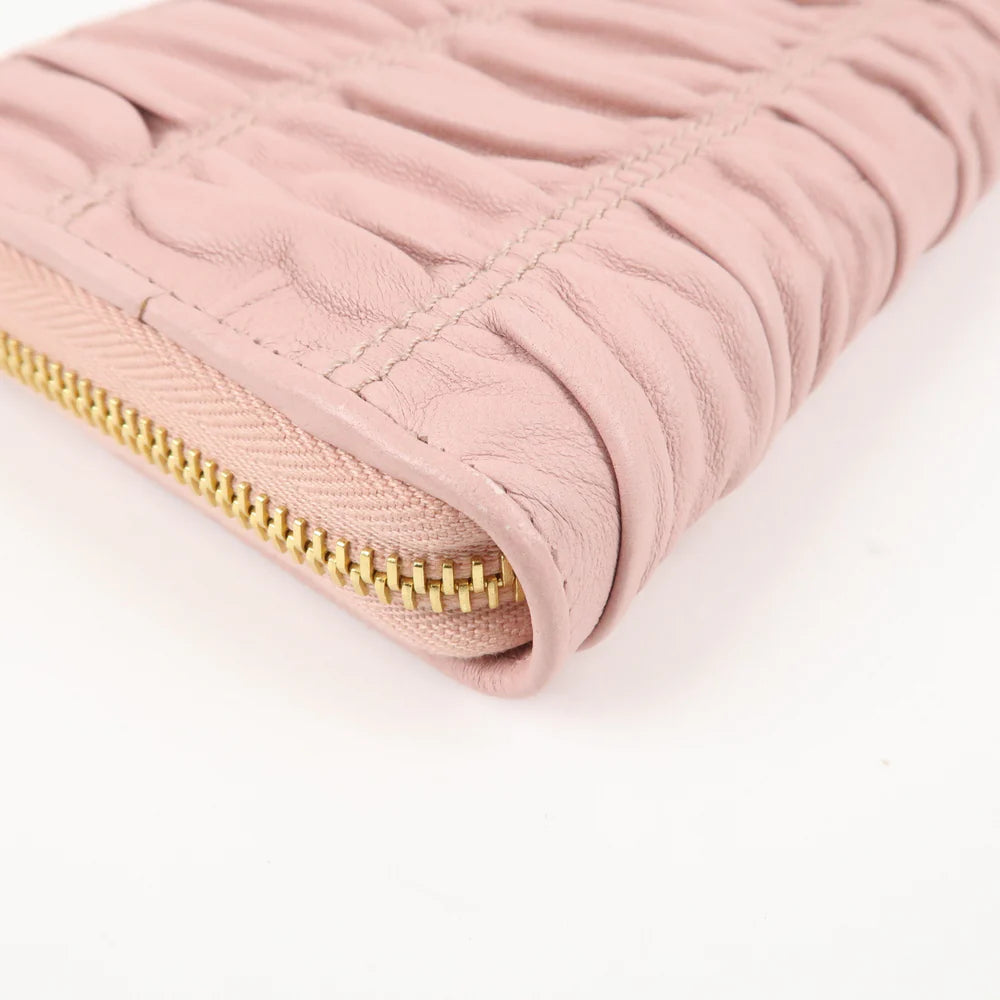 Prada Leather Gather Round Zippy Wallet Gold Hardware Pink【Pre-order】