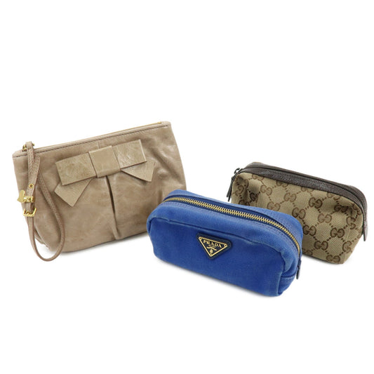 GUCCI PRADA MIUMIU Set of 3 Canvas Leather Pouch 29596/5N1681【Pre-order】