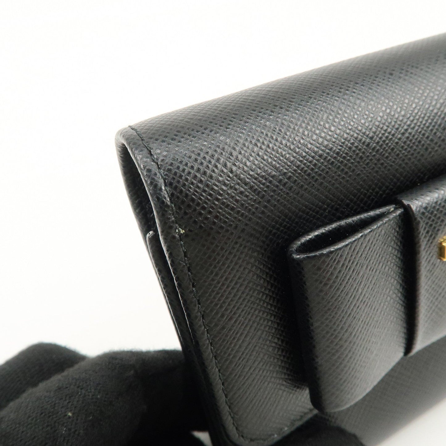 Prada Leather Ribbon Tri-fold Wallet Black 1MH840 Used【Pre-order】