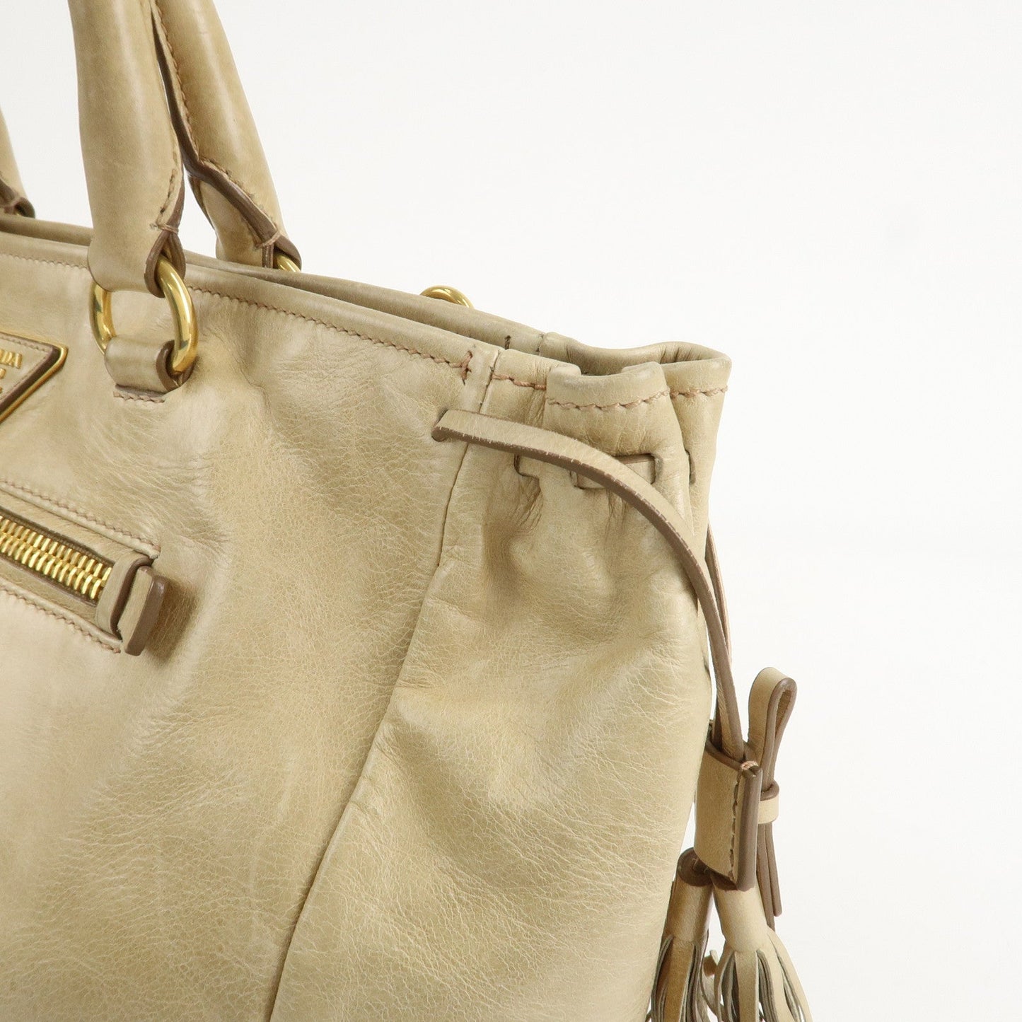 Prada Triangle Logo VITELLOSHINE Leather 2Way Bag Beige BN1921【Pre-order】