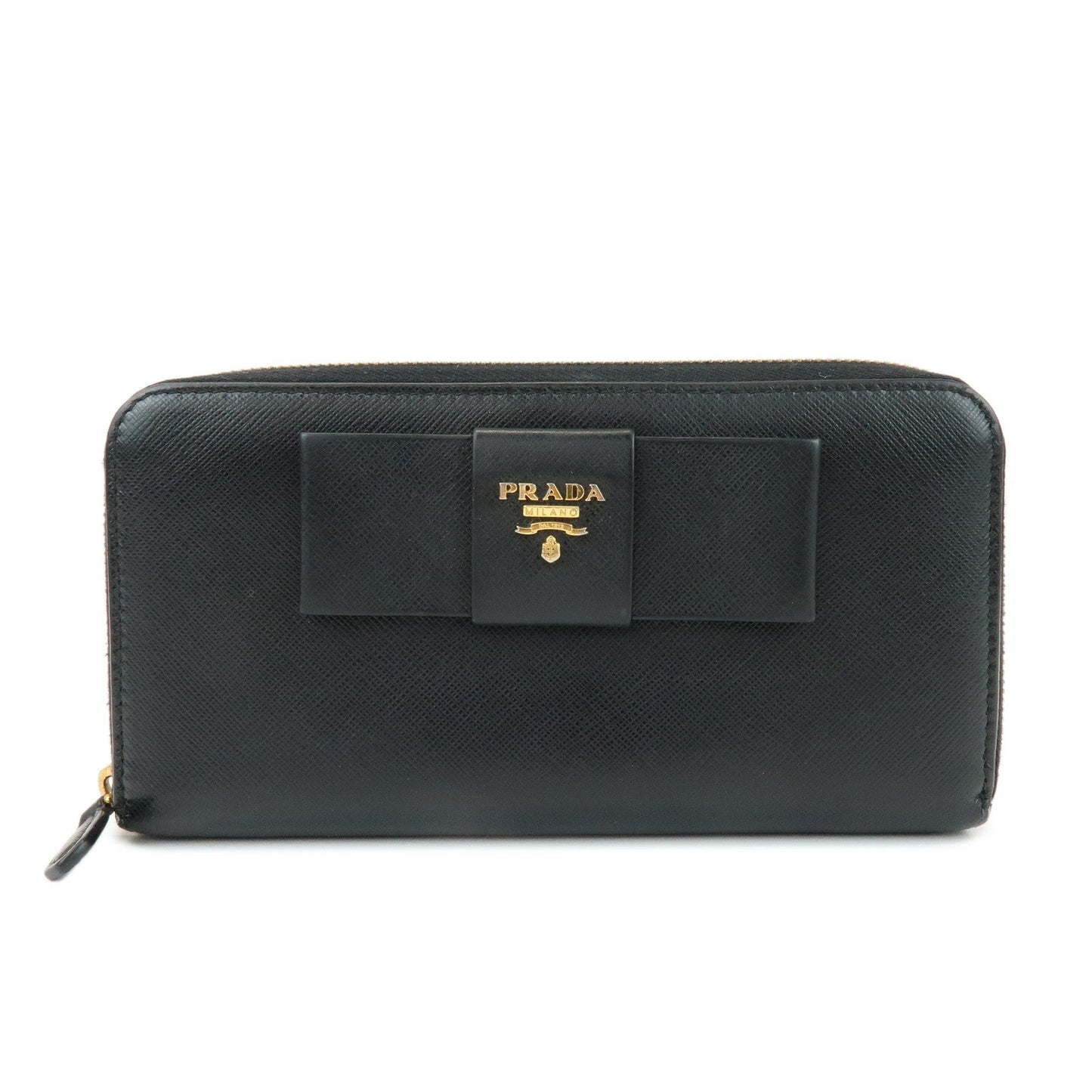 Prada Saffiano Leather Ribbon Round Zippy Wallet Black 1M0506【Pre-order】