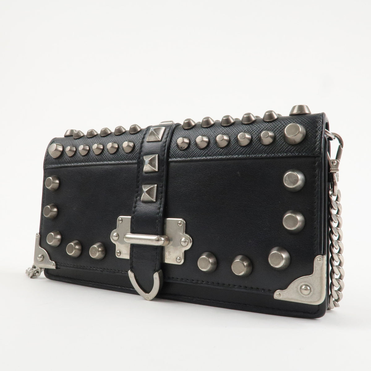 Prada Leather Studs Chain Wallet Chain Bag Black Used【Pre-order】