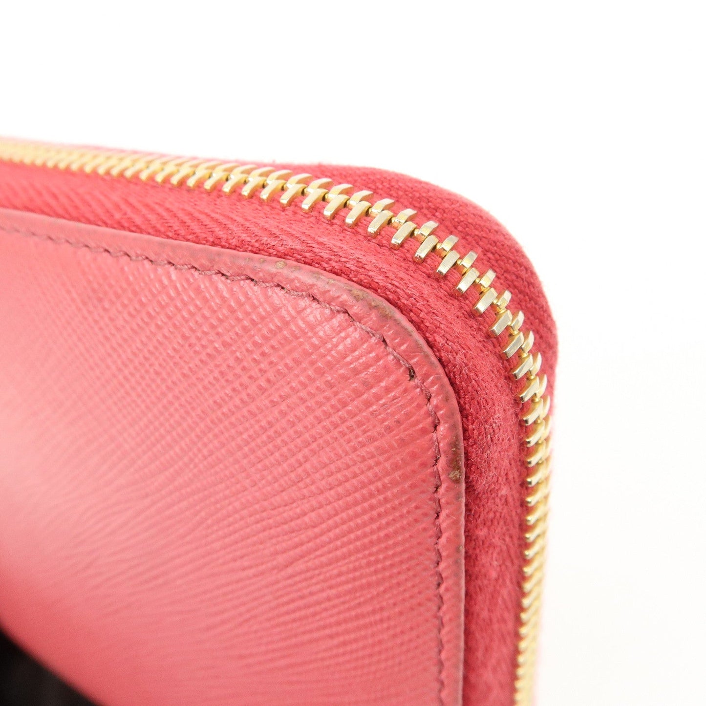 Prada Logo Saffiano Leather Round Zippy Long Wallet Pink 1M0506【Pre-order】
