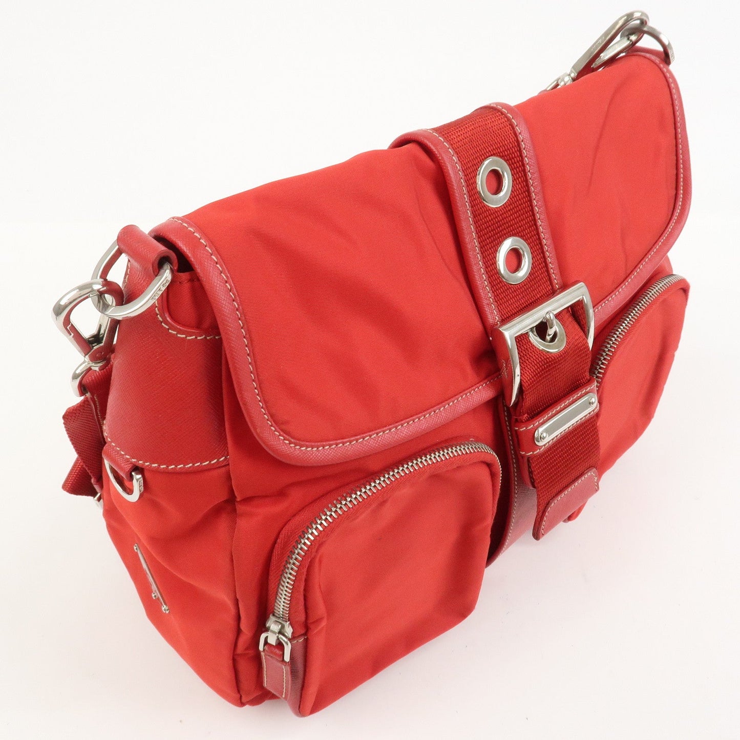 Prada Triangle Logo Nylon Saffiano Leather Shoulder Bag Red BT0436【Pre-order】