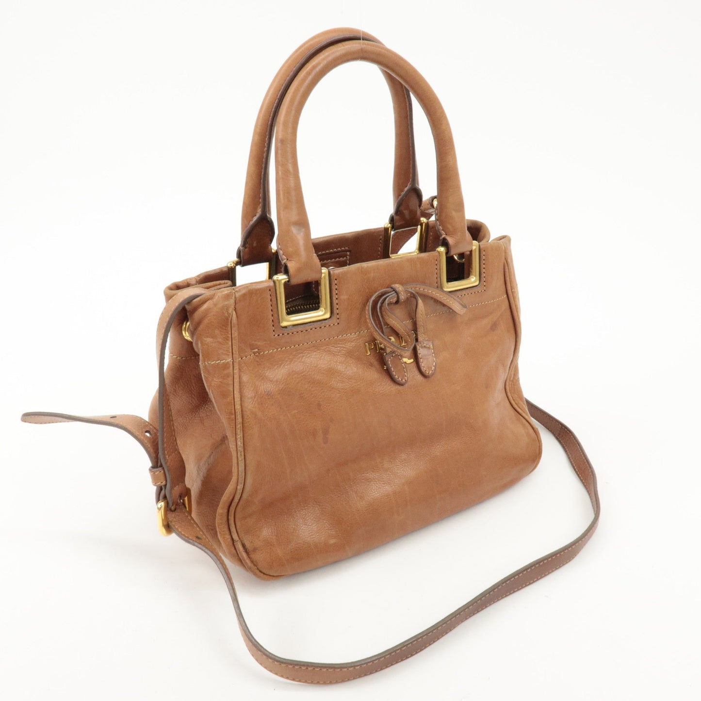 Prada Logo Leather Ribbon 2Way Bag Hand Bag Brown BN2245 Used【Pre-order】