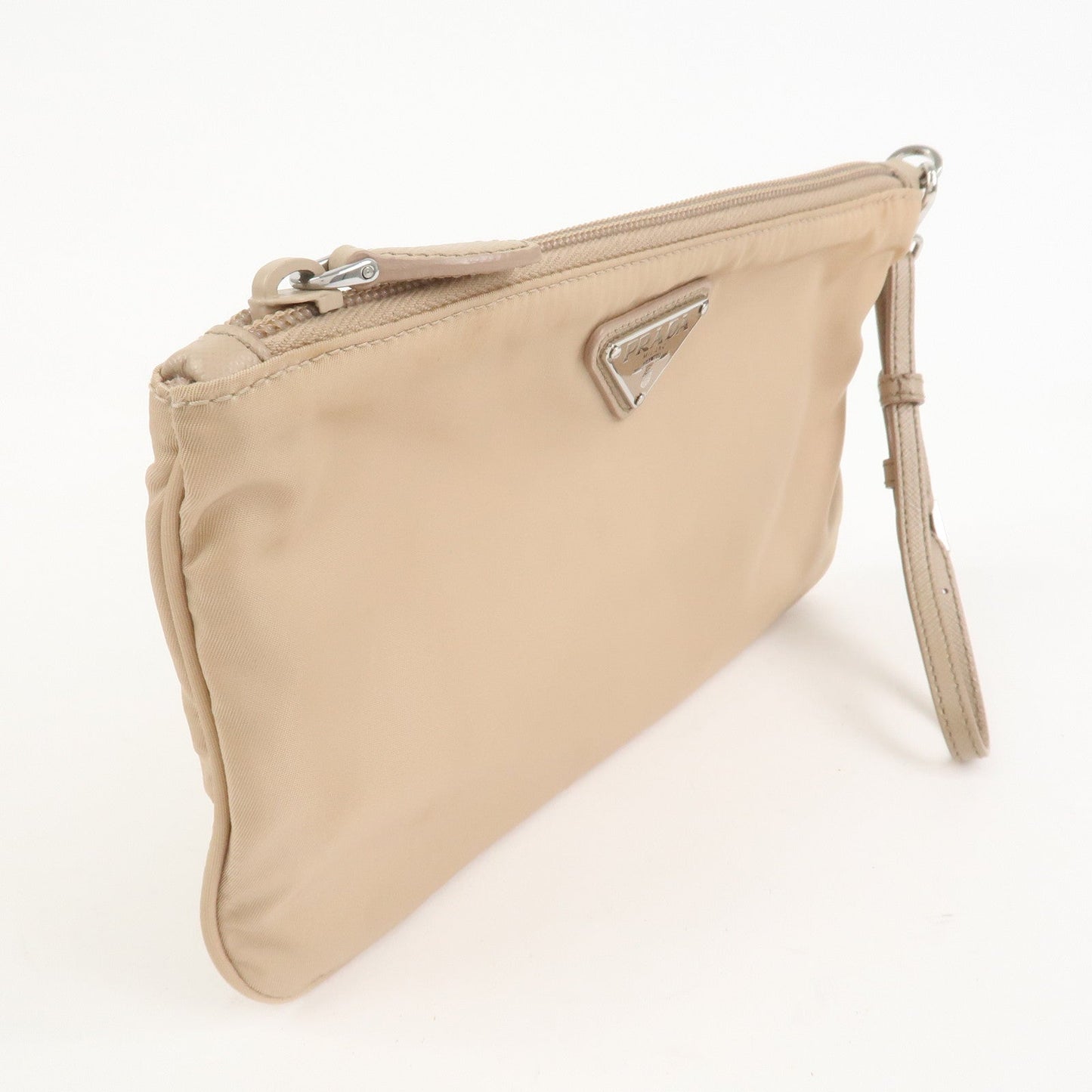 Prada Triangle Logo TESSUTO Hand Bag Pouch Beige 1NH545【Pre-order】