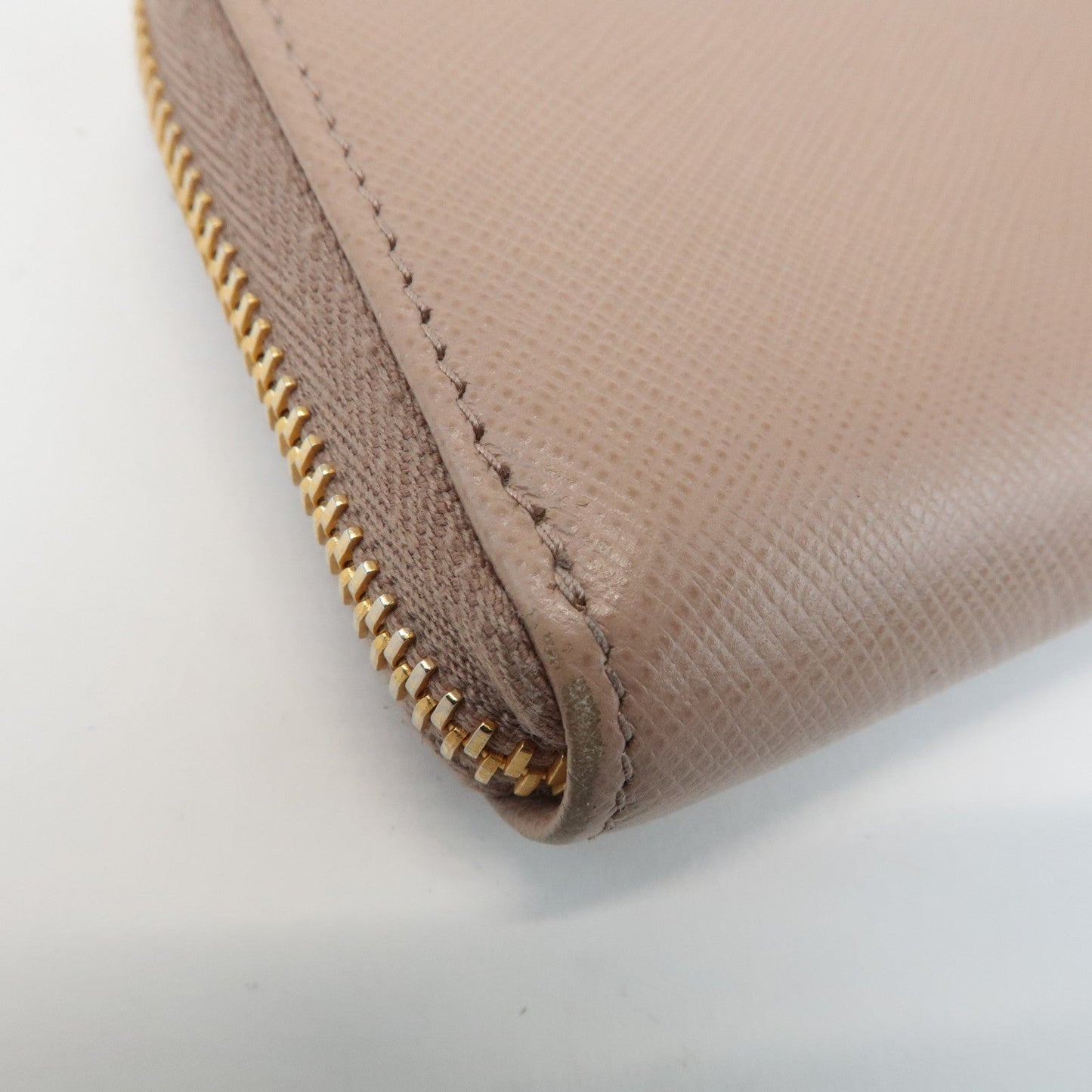 Prada Logo Saffiano Leather Zippy Coin Case Pink Beige 1ML025 Used【Pre-order】