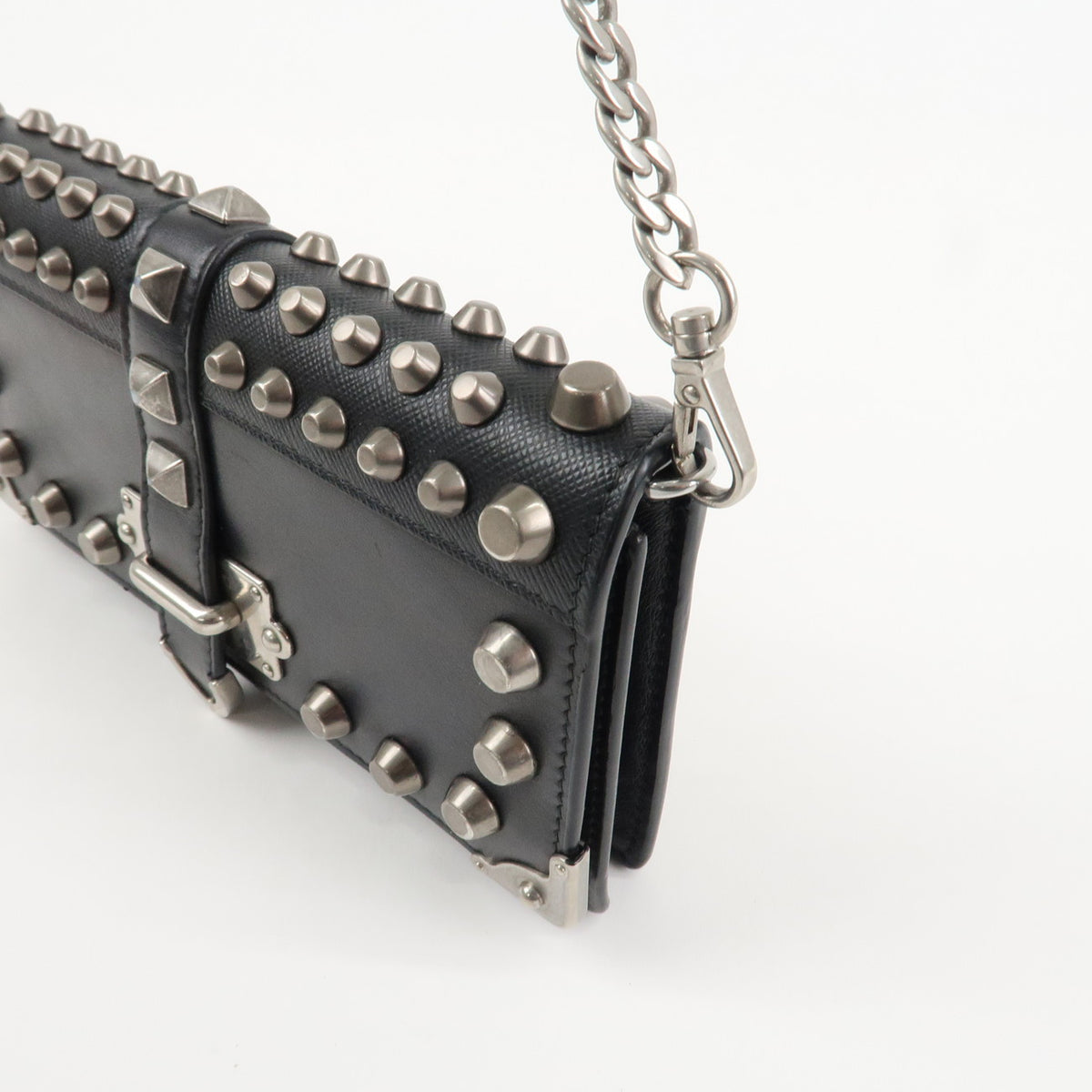 Prada Leather Studs Chain Wallet Chain Bag Black Used【Pre-order】