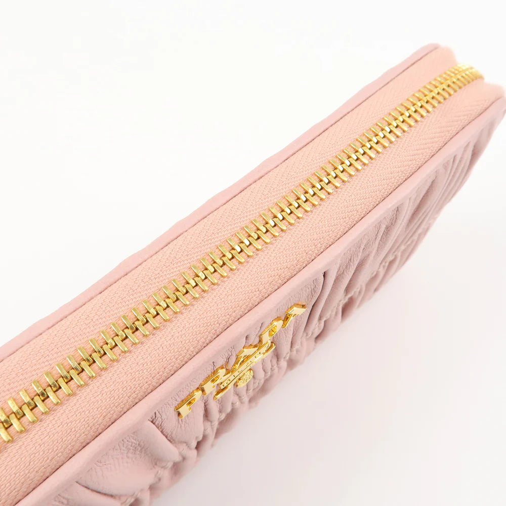 Prada Leather Gather Round Zippy Wallet Gold Hardware Pink【Pre-order】